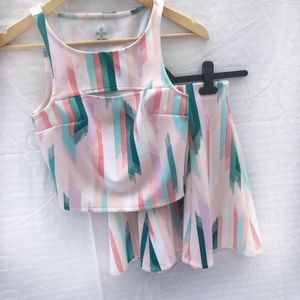 Pastel Matching Crop Top Skater Skirt Set